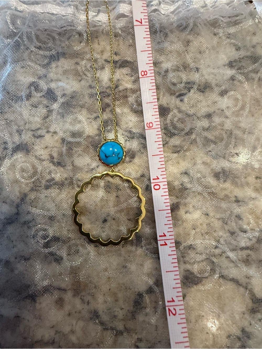 Turquoise & gold toned pendant chain line necklace - Picture 6 of 9